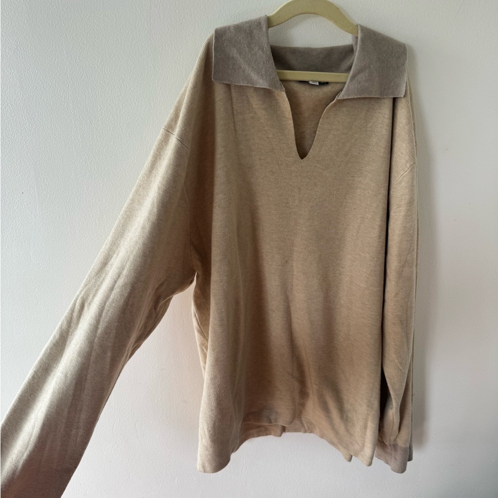 Uniqlo Beige Collared Knit Top
